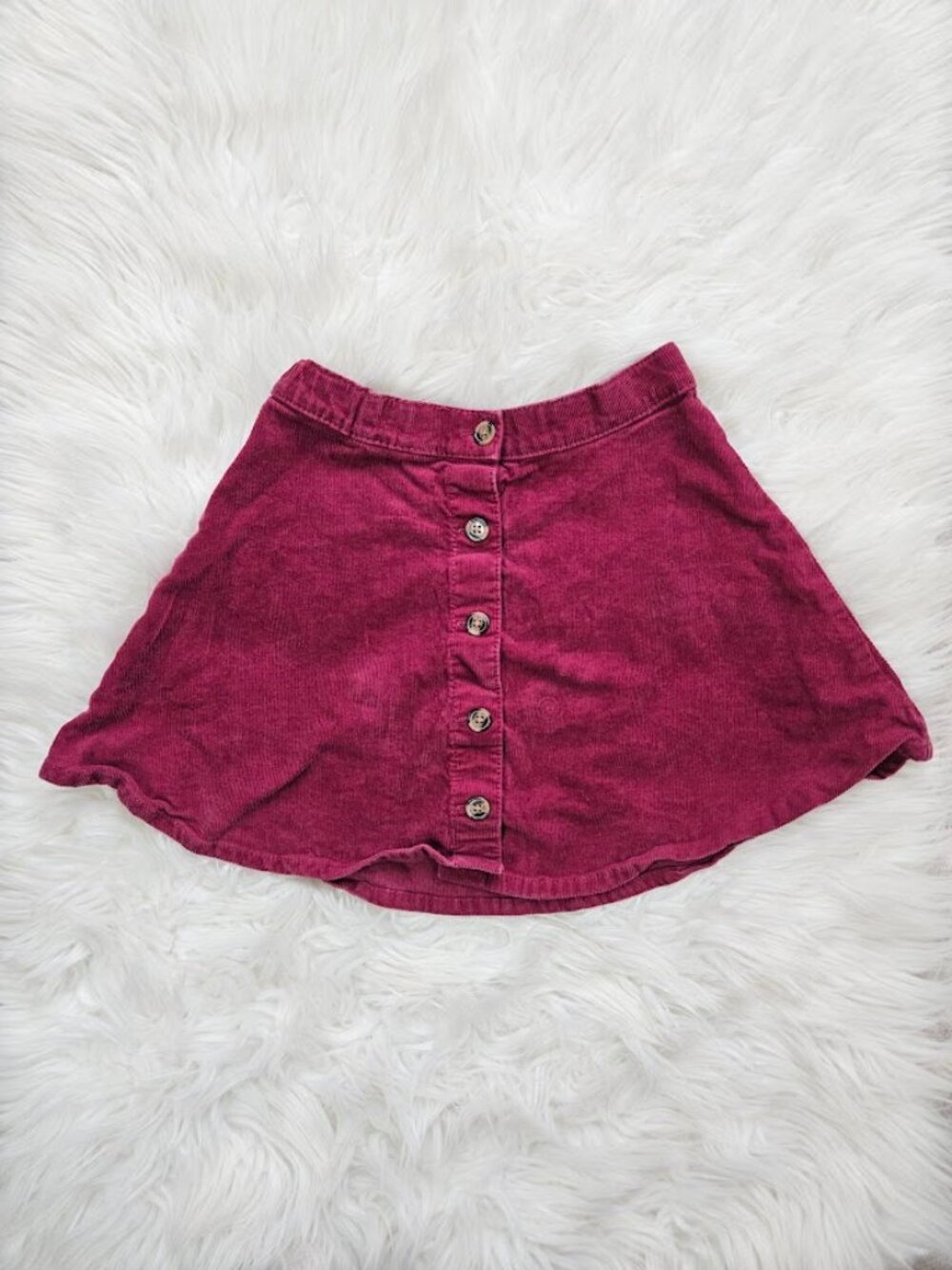 H&M Corduroy Button Front Mini Flare Skirt Pink Cranberry Boho Kids Girls 7-8Y
